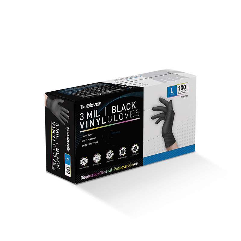3mil Vinyl Black Disposable Gloves