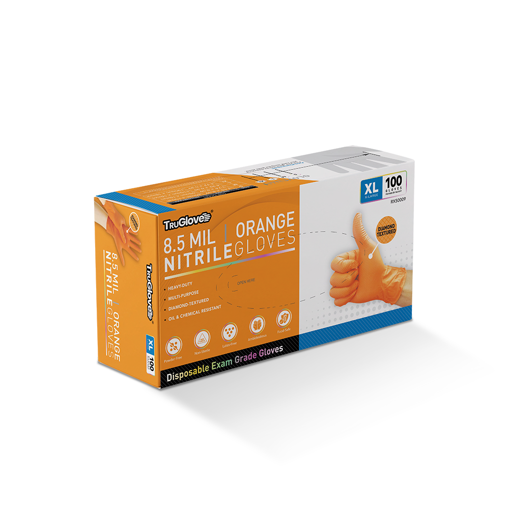 6.5mil Nitrile Diamond Grip Gloves Orange